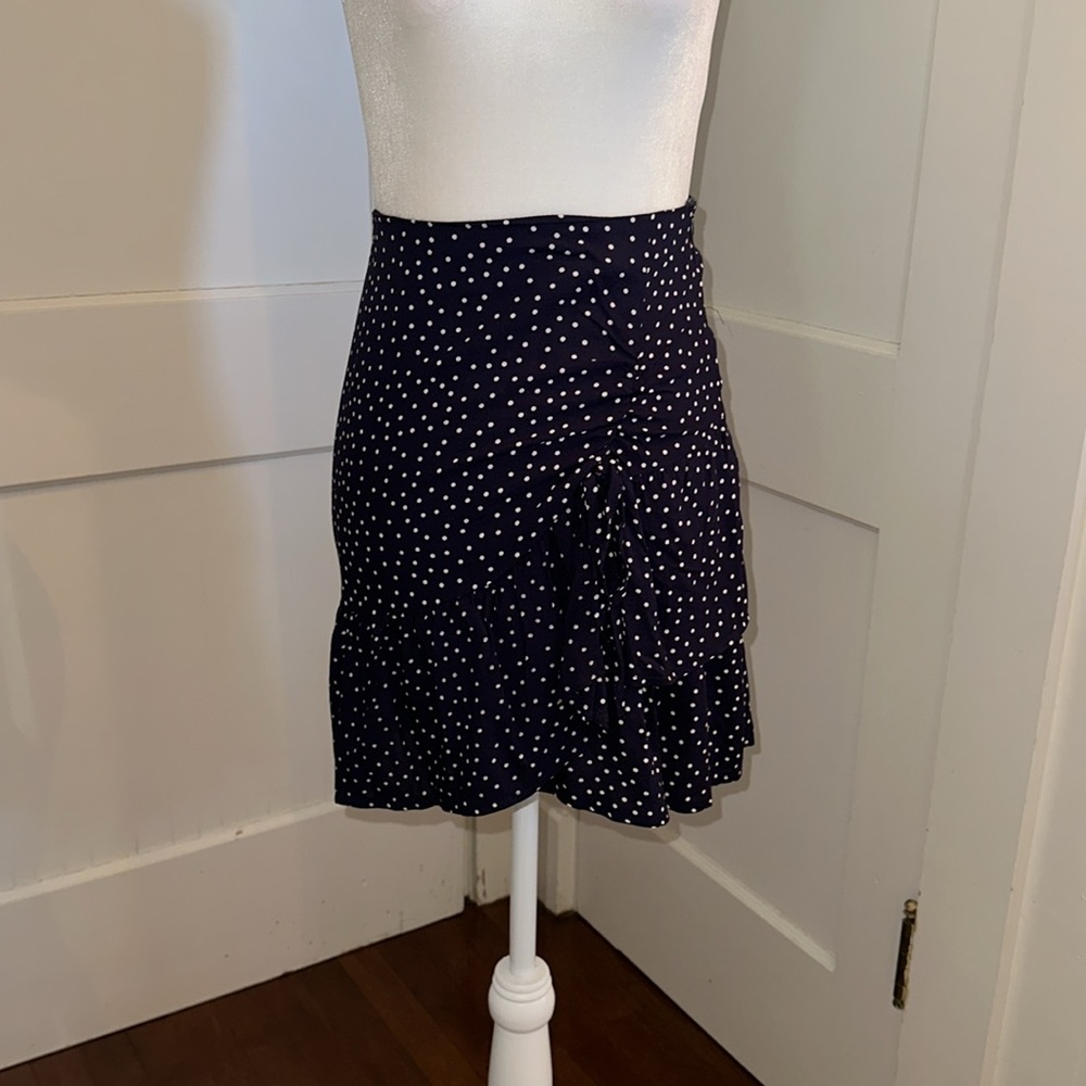 Navy Blue Polka Dot High Waist Ruffle Skirt Size XS